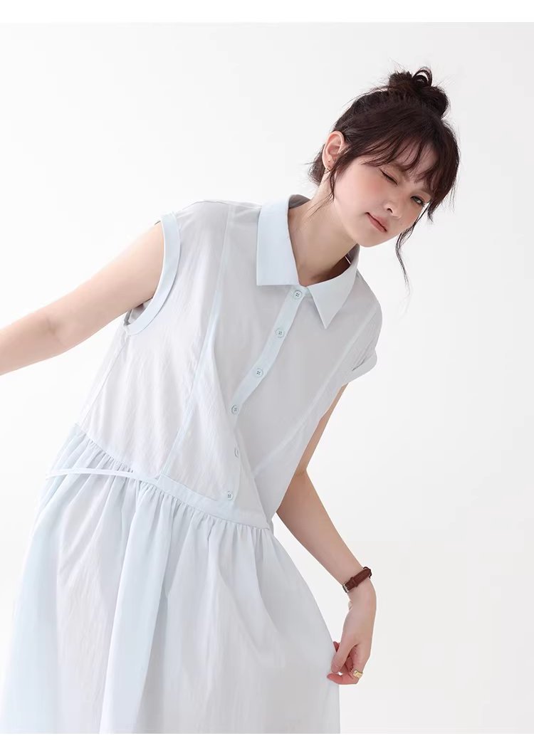 純色繫帶收腰大擺洋裝女26夏季新款polo領長裙,純色繫帶收腰大擺洋裝女26夏季新款polo領長裙,HBFS7017,純色繫帶收腰大擺洋裝女26夏季新款polo領長裙,襯衫洋裝,天絲混棉