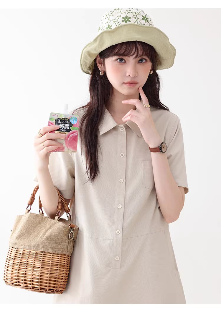 日系polo領花邊洋裝女26夏季新款a字襯衫短裙,日系polo領花邊洋裝女26夏季新款a字襯衫短裙,HBFS7018,日系polo領花邊洋裝女26夏季新款a字襯衫短裙,翻領排扣,天絲混棉