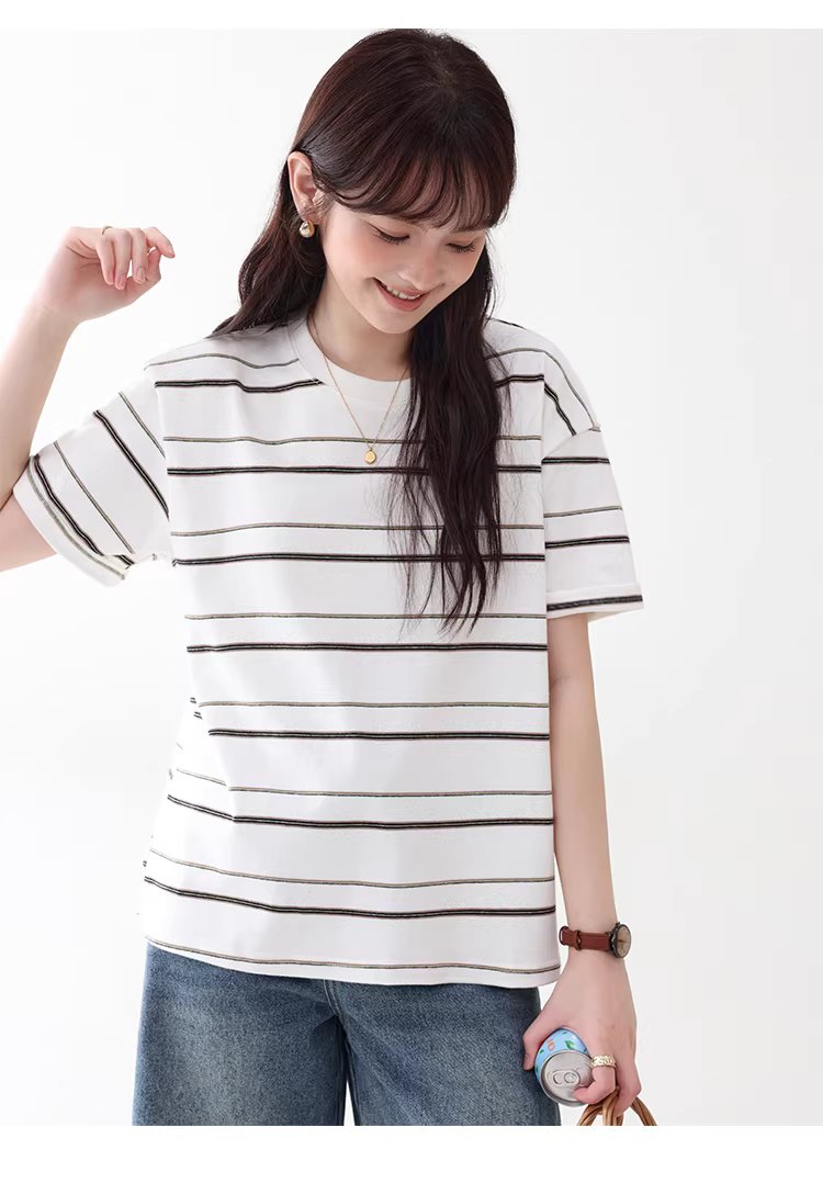 多巴胺撞色條紋落肩短袖T恤女夏季新款甜美圓領上衣,多巴胺撞色條紋落肩短袖T恤女夏季新款甜美圓領上衣,HBFS1050,多巴胺撞色條紋落肩短袖T恤女夏季新款甜美圓領上衣,撞色橫紋,舒適面料