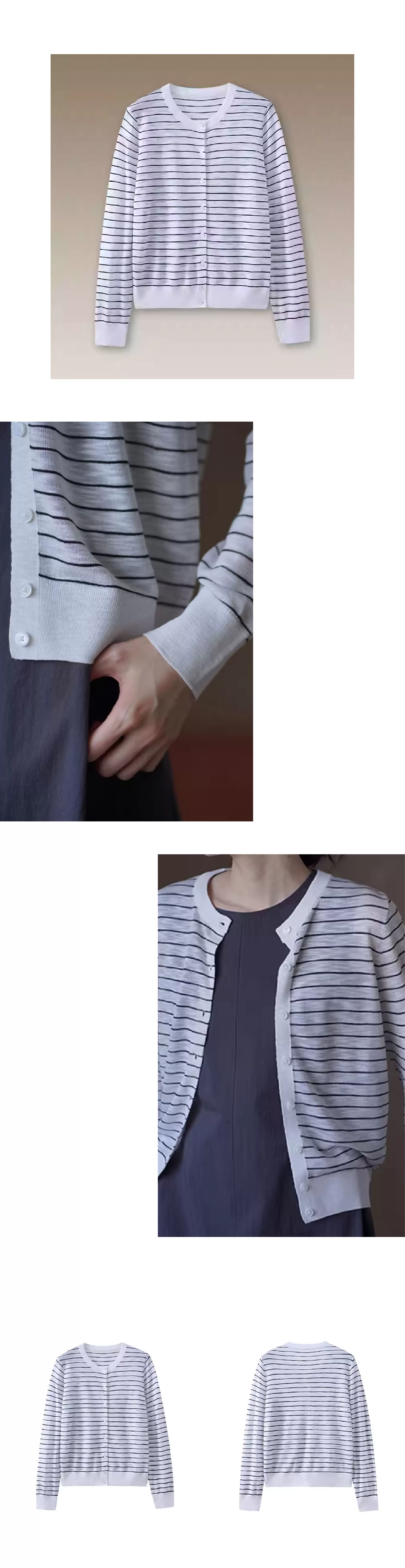 1/32竹節麻天然肌理法式條紋圓領寬鬆顯瘦針織開襟衫女,1/32竹節麻天然肌理法式條紋圓領寬鬆顯瘦針織開襟衫女,HBFS1062,1/32竹節麻天然肌理法式條紋圓領寬鬆顯瘦針織開襟衫女,圓領排扣,清爽舒適