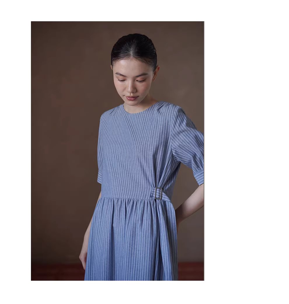 海上環遊記洋裝清新顯瘦豎條紋圓領短袖遮肉長裙,海上環遊記洋裝清新顯瘦豎條紋圓領短袖遮肉長裙,HBFS7023,海上環遊記洋裝清新顯瘦豎條紋圓領短袖遮肉長裙,純棉親膚,簡約慵懶