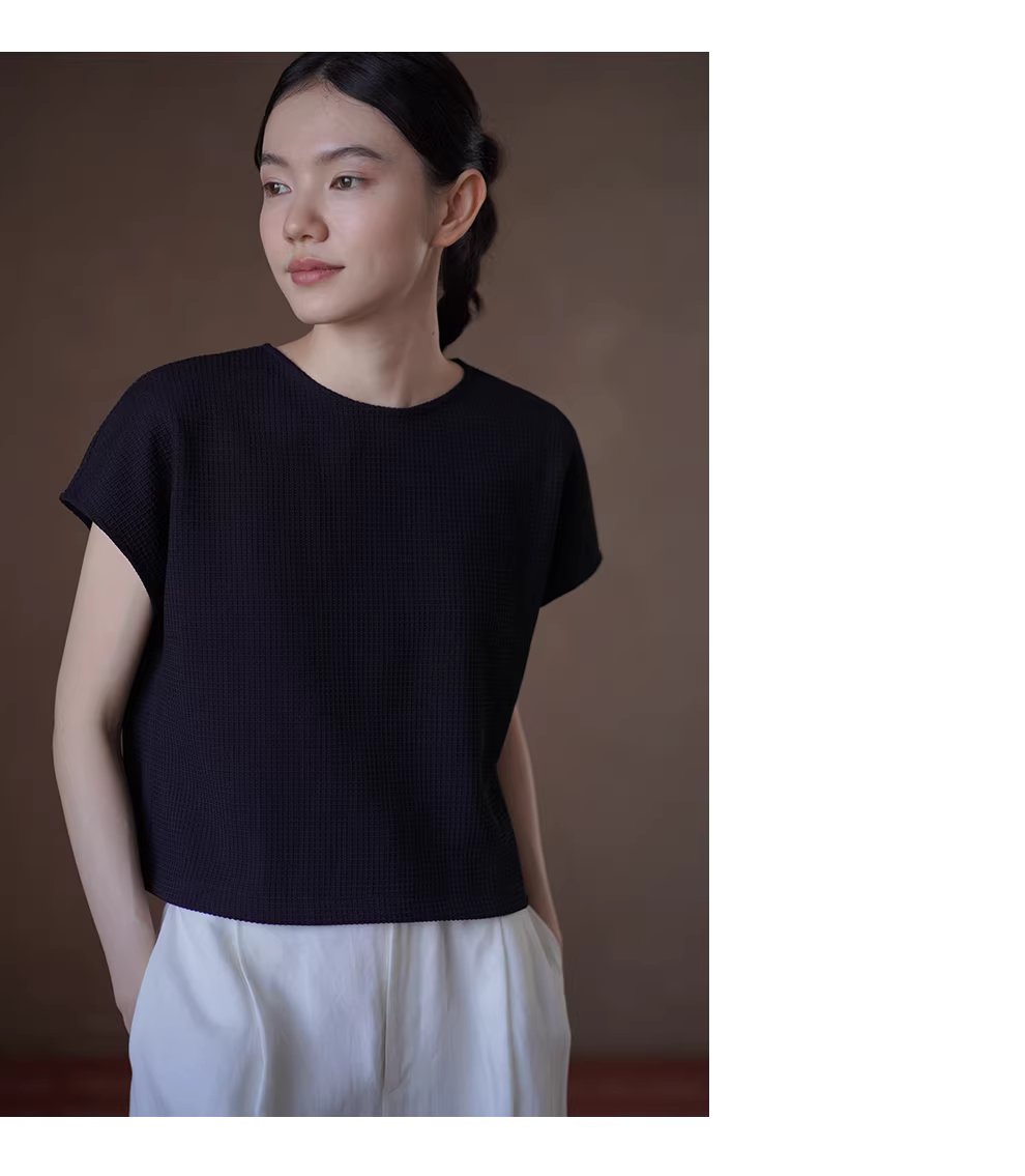 極簡的舒適感華夫格肌理連肩袖設計寬鬆挺括顯瘦通勤T恤,極簡的舒適感華夫格肌理連肩袖設計寬鬆挺括顯瘦通勤T恤,HBFS1069,極簡的舒適感華夫格肌理連肩袖設計寬鬆挺括顯瘦通勤T恤,舒適華夫格,連肩設計