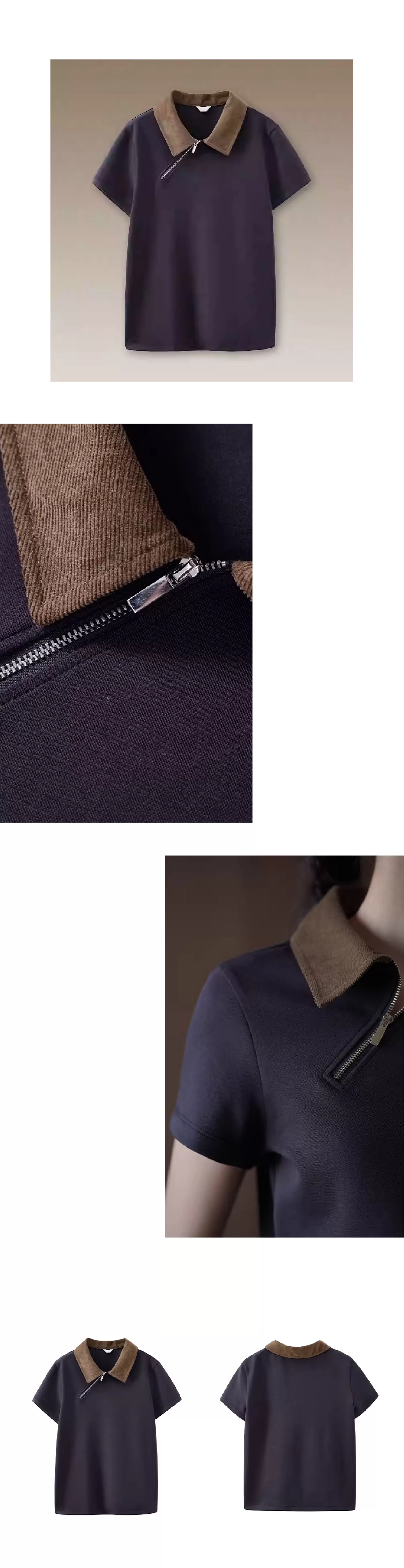 打破常規小眾設計感上衣撞色Polo領拉鍊斜門襟短袖T恤女,打破常規小眾設計感上衣撞色Polo領拉鍊斜門襟短袖T恤女,HBFS1071,打破常規小眾設計感上衣撞色Polo領拉鍊斜門襟短袖T恤女,撞色翻領,斜襟設計