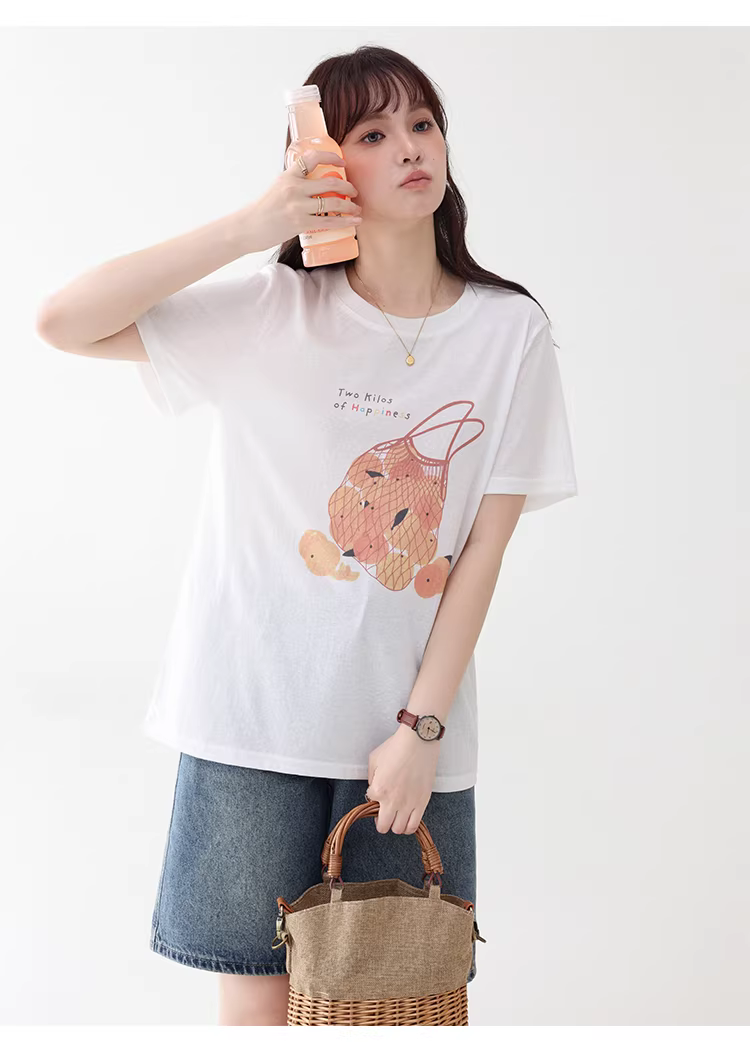 時尚塗鴉印花白色短袖T恤女夏新款寬鬆顯瘦圓領上衣,時尚塗鴉印花白色短袖T恤女夏新款寬鬆顯瘦圓領上衣,HBFS1083,時尚塗鴉印花白色短袖T恤女夏新款寬鬆顯瘦圓領上衣,童趣印花,百搭實穿