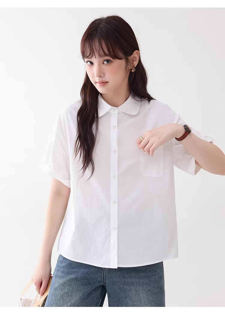 日系白色純棉短袖襯衫女夏季新款基本款寬鬆上衣,日系白色純棉短袖襯衫女夏季新款基本款寬鬆上衣,HBFS1084,日系白色純棉短袖襯衫女夏季新款基本款寬鬆上衣,日系清新,全棉面料