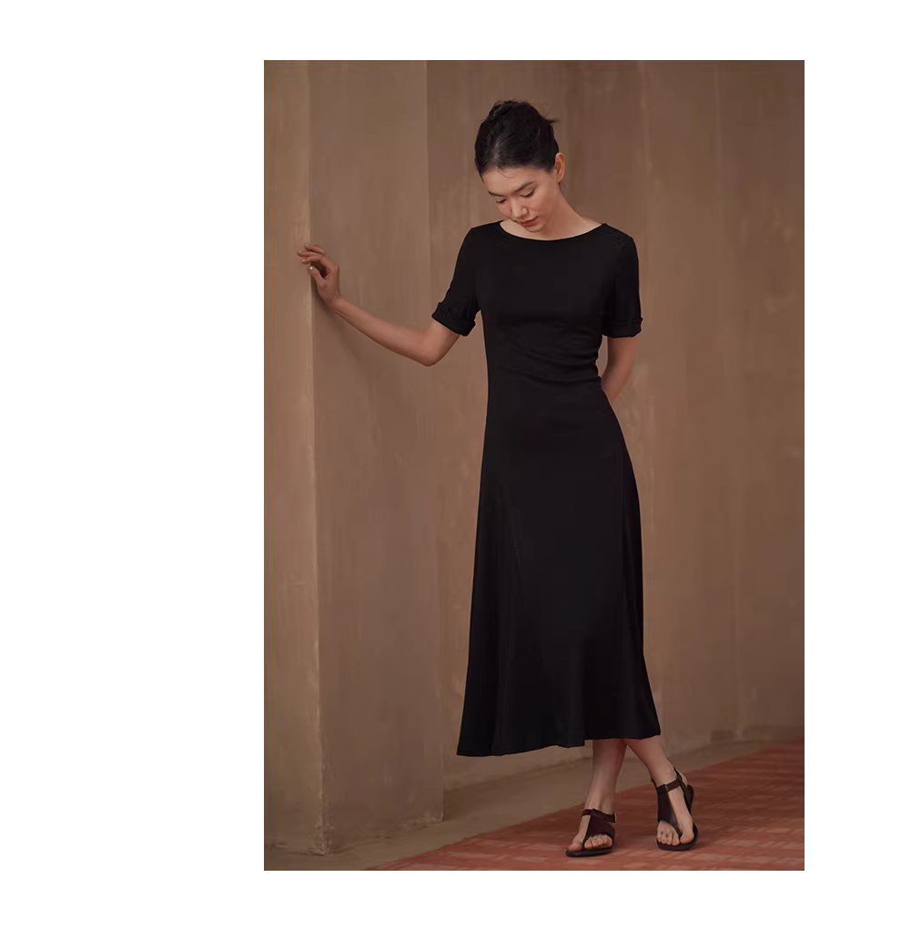 顯瘦標配小黑裙彈性親膚合身遮肉中袖圓領長洋裝女,顯瘦標配小黑裙彈性親膚合身遮肉中袖圓領長洋裝女,HBFS7035,顯瘦標配小黑裙彈性親膚合身遮肉中袖圓領長洋裝女,彈性親膚,收腰顯瘦