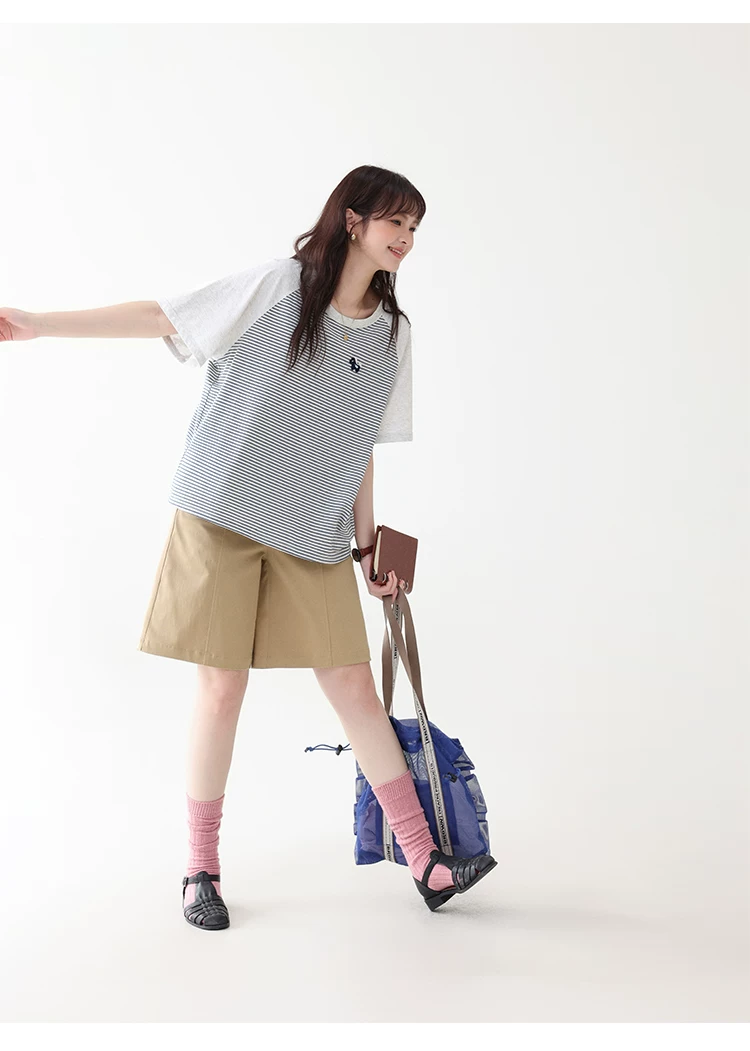 日繫條紋插肩袖小馬T恤女夏季新款寬鬆顯瘦上衣,HBFS1101,日繫條紋插肩袖小馬T恤女夏季新款寬鬆顯瘦上衣,橫紋設計,寬鬆舒適,插肩袖