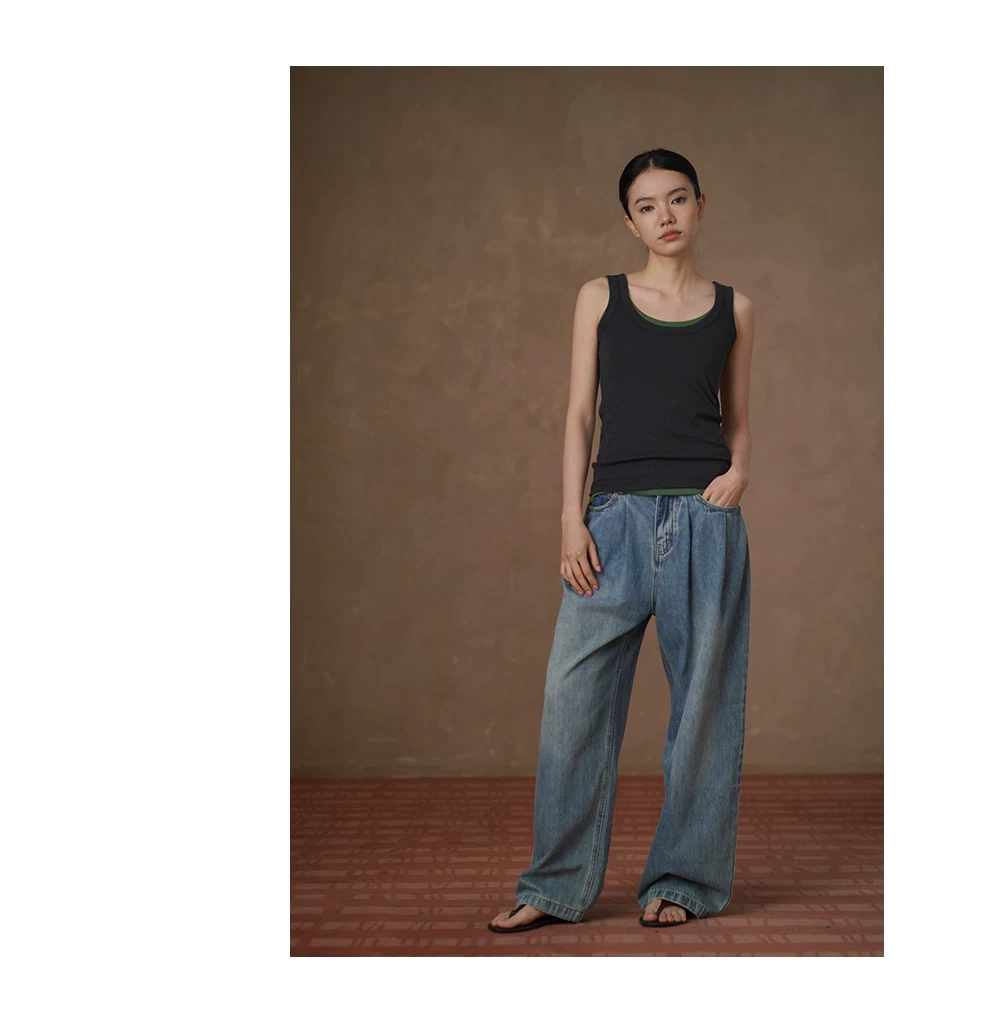 美式復古回潮柔軟水洗寬鬆立體顯瘦剪裁慵懶高腰牛仔褲,美式復古回潮柔軟水洗寬鬆立體顯瘦剪裁慵懶高腰牛仔褲,HBFS3029,美式復古回潮柔軟水洗寬鬆立體顯瘦剪裁慵懶高腰牛仔褲,硬挺適中,闊腿慵懶