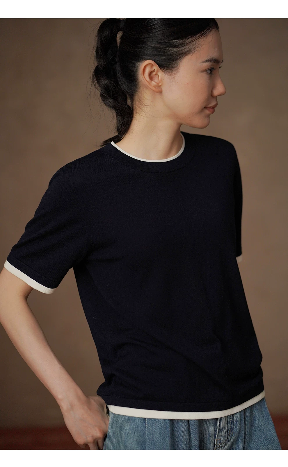 經典撞色透氣爽感100萊賽爾16針工藝圓領寬鬆短袖針織女,經典撞色透氣爽感100萊賽爾16針工藝圓領寬鬆短袖針織女,HBFS1156,經典撞色透氣爽感100萊賽爾16針工藝圓領寬鬆短袖針織女,材質天然,清爽透氣