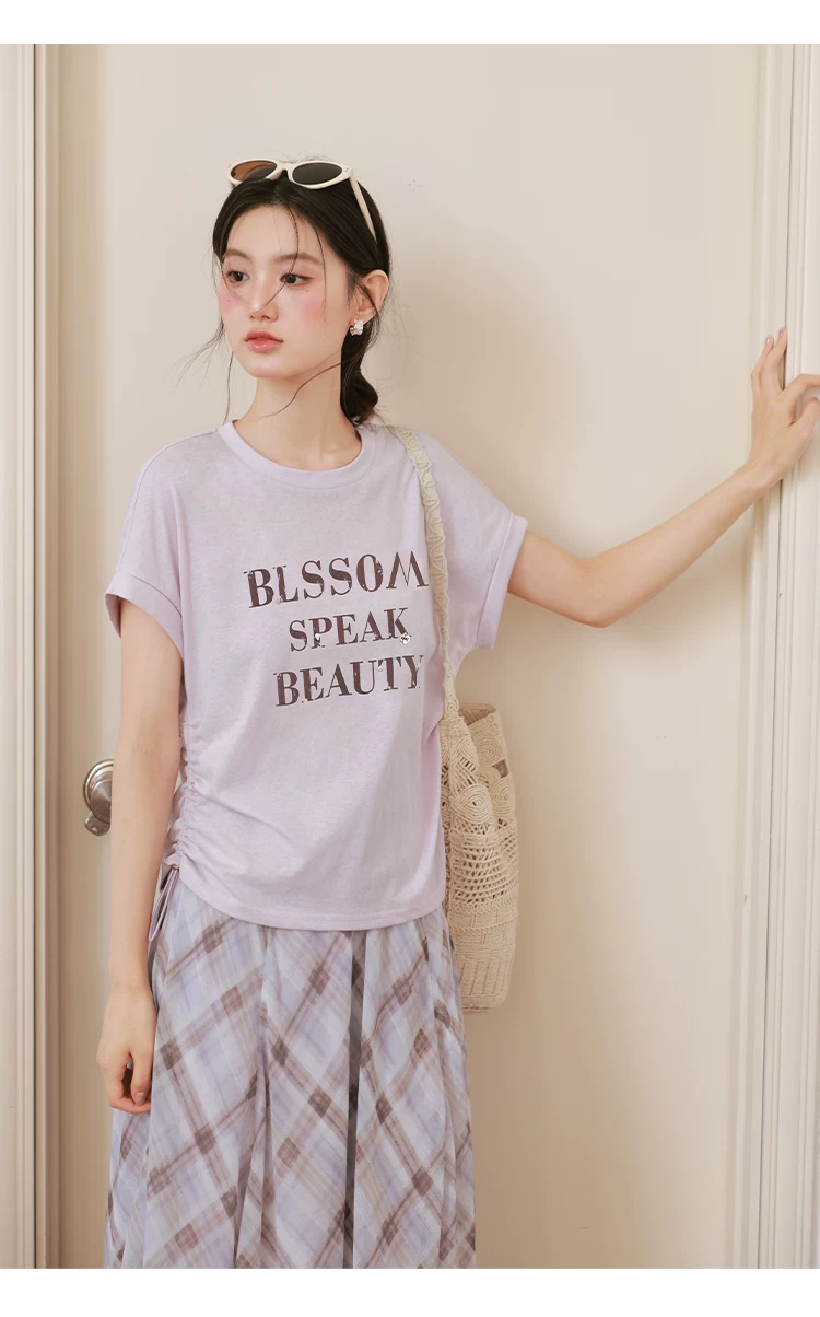 大尺碼夏裝字母印花短袖T恤女2026新款胖mm巨好看粉紫色上衣,大尺碼夏裝字母印花短袖T恤女2026新款胖mm巨好看粉紫色上衣,HBFS1317,大尺碼夏裝字母印花短袖T恤女2026新款胖mm巨好看粉紫色上衣,中大尺碼,腰間抽繩