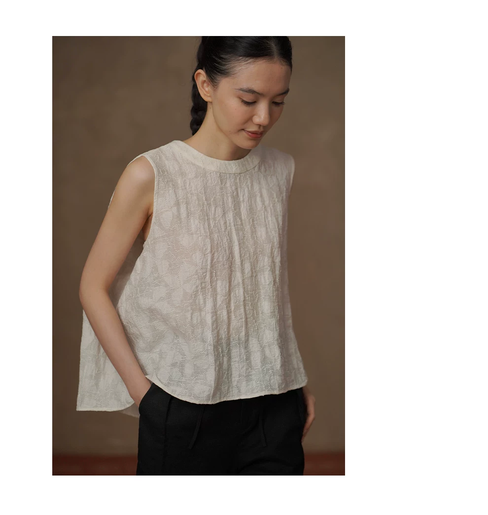 百合薄霧上衣涼爽透氣萊賽爾混紡圓領A字寬鬆顯瘦背心女,百合薄霧上衣涼爽透氣萊賽爾混紡圓領A字寬鬆顯瘦背心女,HBFS1325,百合薄霧上衣涼爽透氣萊賽爾混紡圓領A字寬鬆顯瘦背心女,立體紋理,A字寬鬆