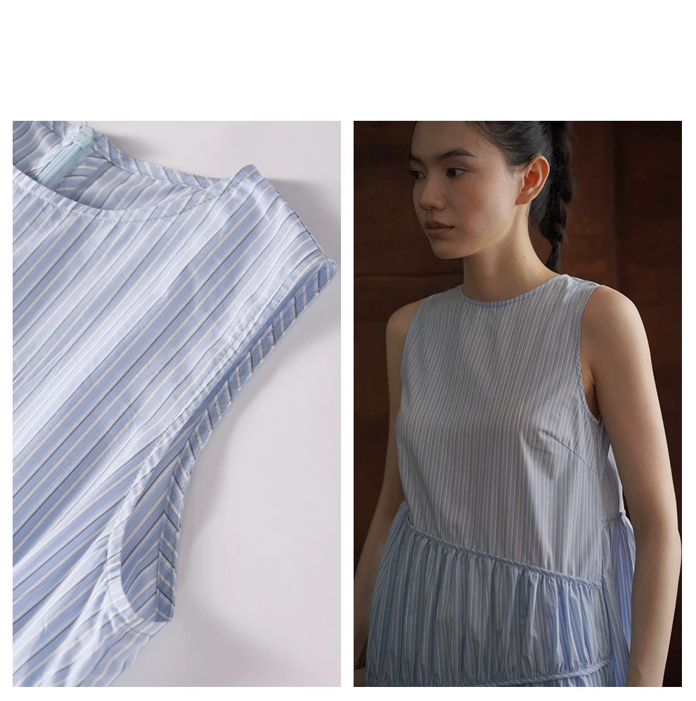 海波巡遊清新藍白條紋不規則抽褶腰線寬鬆顯瘦洋裝女,白色,海波巡遊清新藍白條紋不規則抽褶腰線寬鬆顯瘦洋裝女,HBFS7176,海波巡遊清新藍白條紋不規則抽褶腰線寬鬆顯瘦洋裝女,清新藍白