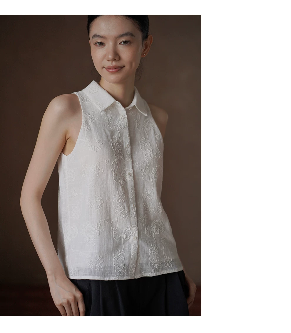 立體精緻藤蔓刺繡上衣高支100棉掛脖翻領無袖顯瘦襯衫女,立體精緻藤蔓刺繡上衣高支100棉掛脖翻領無袖顯瘦襯衫女,HBFS1373,立體精緻藤蔓刺繡上衣高支100棉掛脖翻領無袖顯瘦襯衫女,精緻氣質,立體刺繡