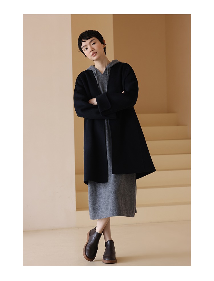 進口超細100%美利奴羊毛連帽寬鬆針織連身裙洋裝