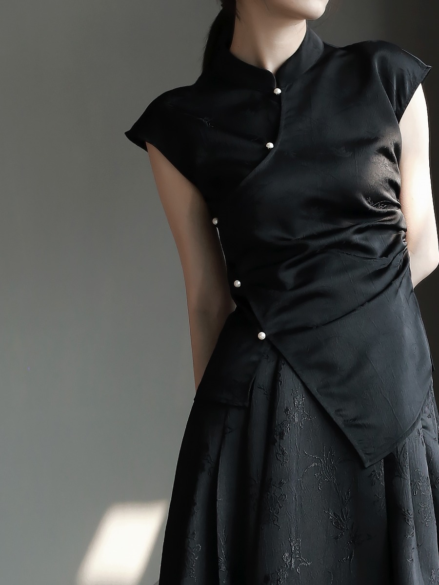 新品中式提花立領盤扣小衫女設計感修身顯瘦上衣