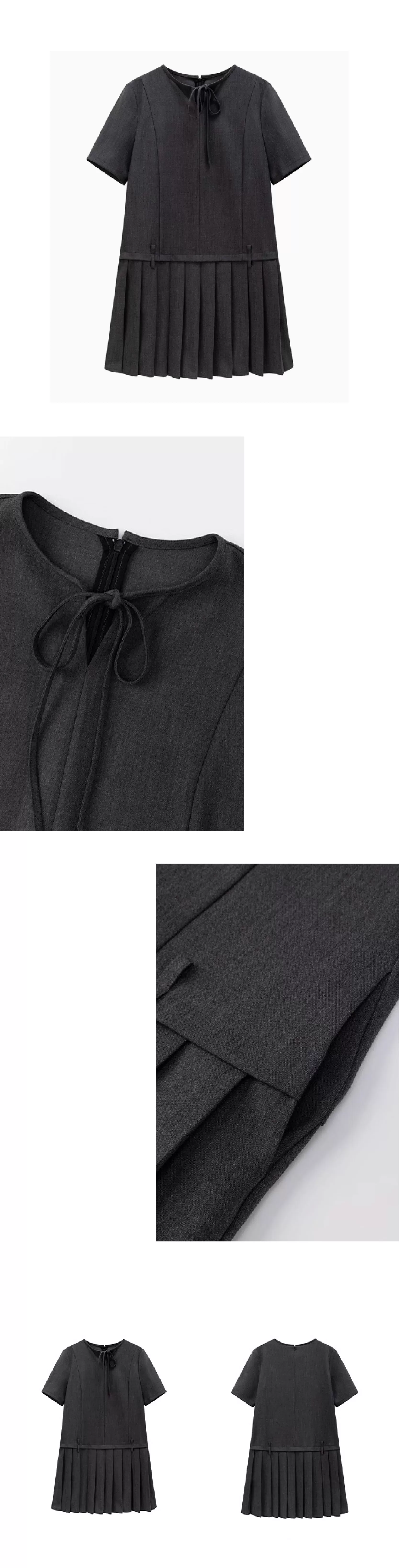 時髦優等生洋裝低腰拼接百褶裙擺寬鬆繫帶領顯瘦裙子,時髦優等生洋裝低腰拼接百褶裙擺寬鬆繫帶領顯瘦裙子,HBES7043,時髦優等生洋裝低腰拼接百褶裙擺寬鬆繫帶領顯瘦裙子,領口繫繩,百褶拼接