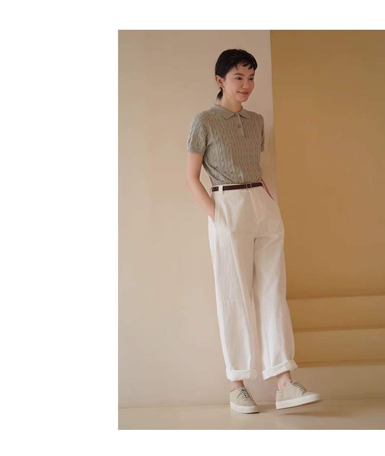 百搭基因立體剪裁分割直筒寬鬆版型高腰闊腿休閒長褲女