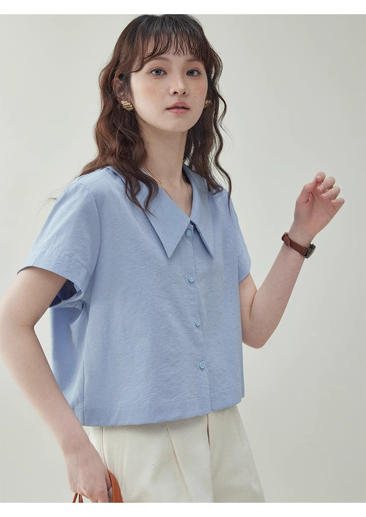 彩色條紋polo領純棉襯衫女夏季新款寬鬆短袖上衣