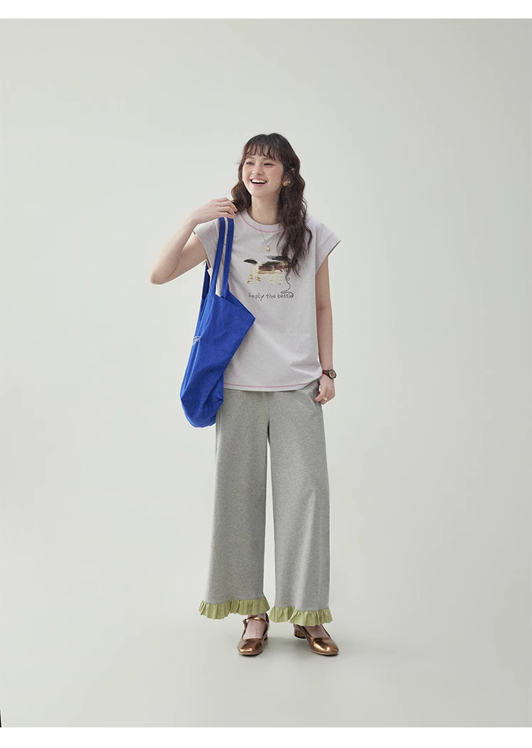 少女感小狗印花無袖純棉t卹女夏季減齡寬鬆上衣