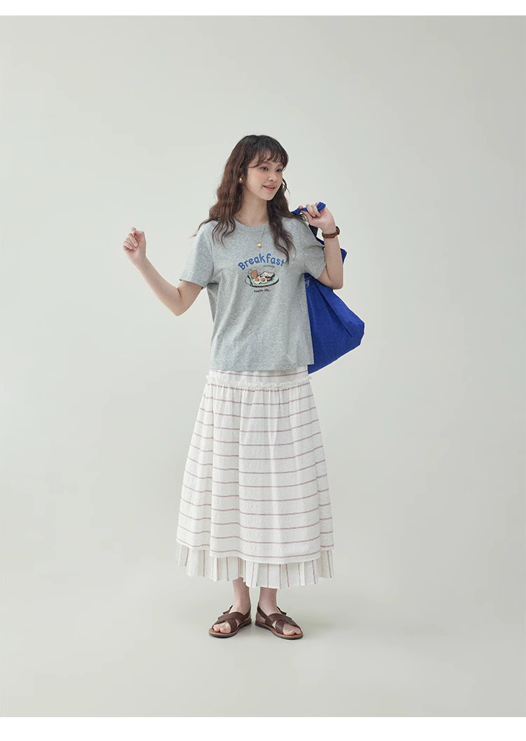 撞色拼接蕾絲純棉半身裙女夏季新款a字中長裙子