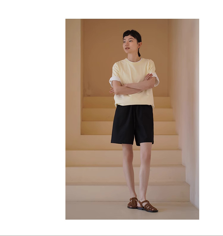 品質掛短褲抗皺挺括好版型顯瘦高腰A字通勤抽繩五分褲女