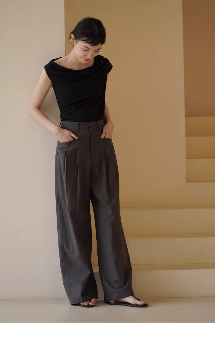 鬆弛美學雕塑感不規則袖口設計蕩領顯瘦氣質通勤上衣女
