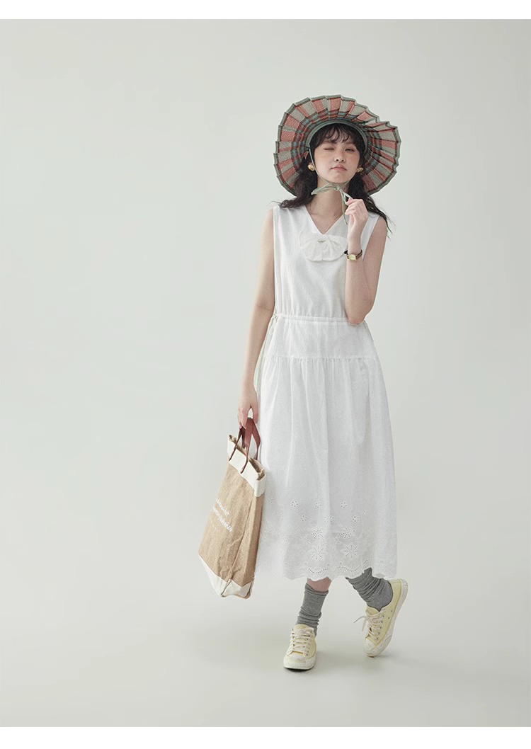 白色兩面穿無袖純棉洋裝女夏季新款提花背心裙