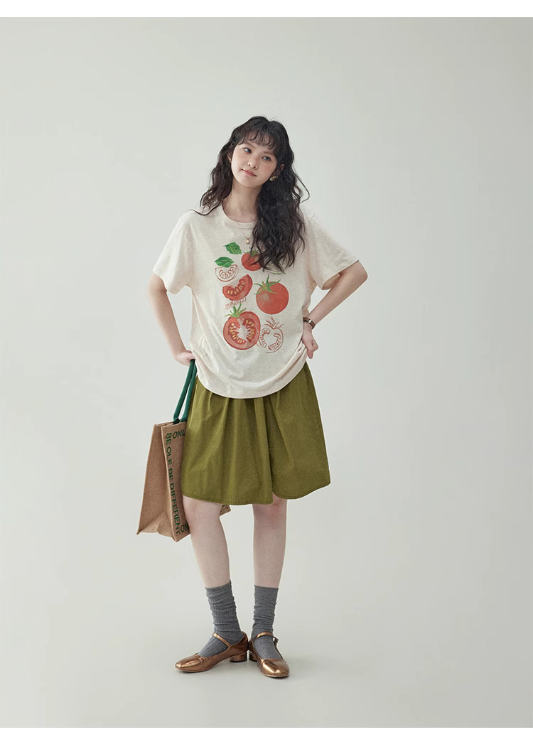 番茄印花圓領純棉短袖T恤女夏季新款少女感上衣