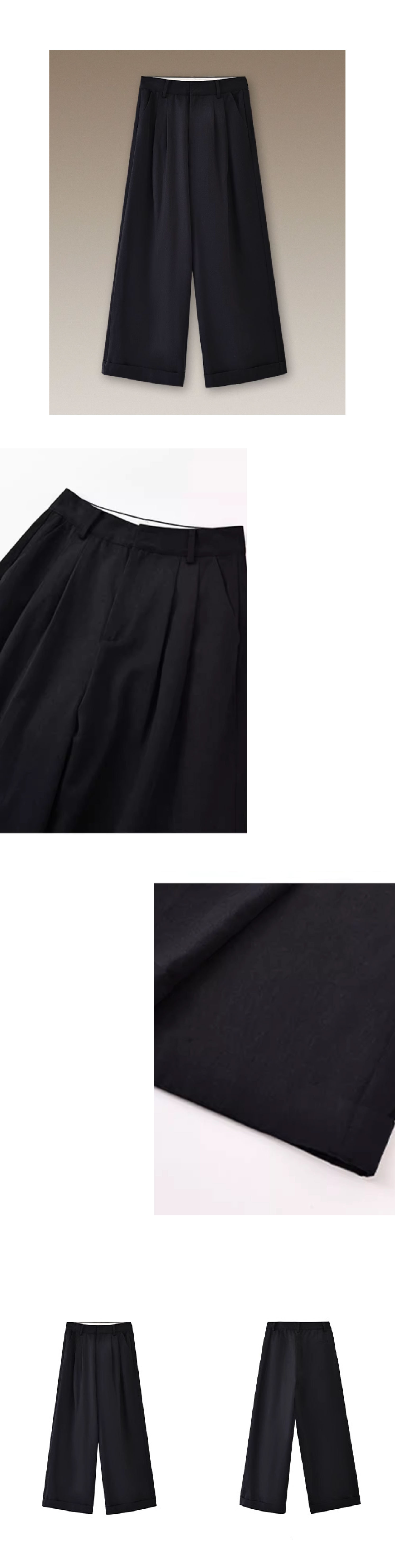 筆筆直修腿長褲萊賽爾棉挺括寬鬆高腰折邊休閒闊腿褲女