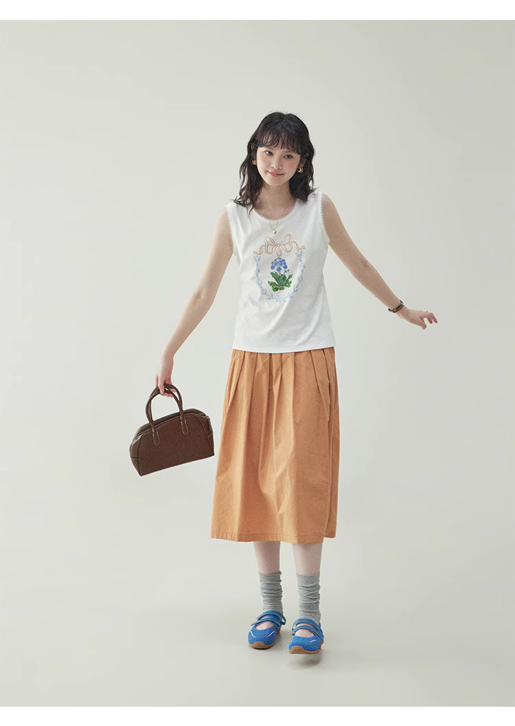 韓系花朵印花背心T恤女25夏季新款蕾絲無袖上衣