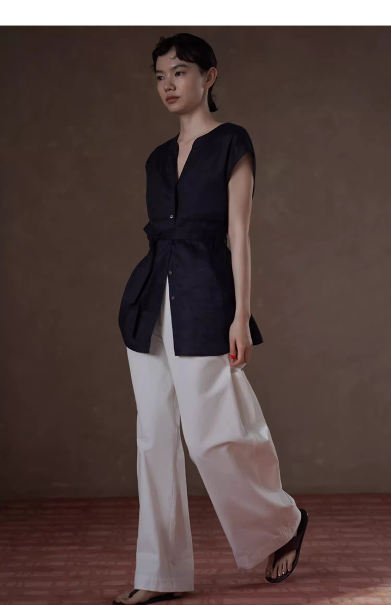 涼感百搭夏日棉萊賽爾混紡斜紋挺括抗皺寬鬆顯瘦長褲女