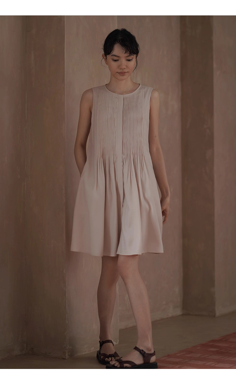 瓔珞粉紅少女重工塔克線洋裝飄逸寬鬆顯瘦小個子