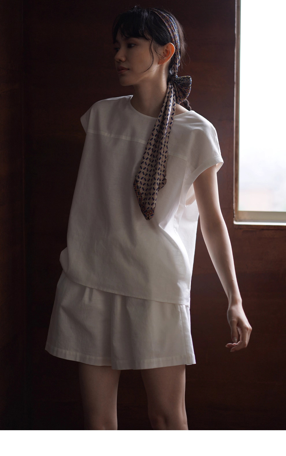 月光沙灘亞麻棉混紡度假透氣涼爽寬鬆上衣短褲兩件套裝