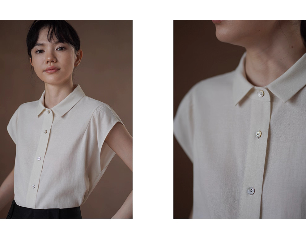 通勤選手柔軟亞麻混紡清爽透氣小巧版型飛袖顯瘦襯衫女