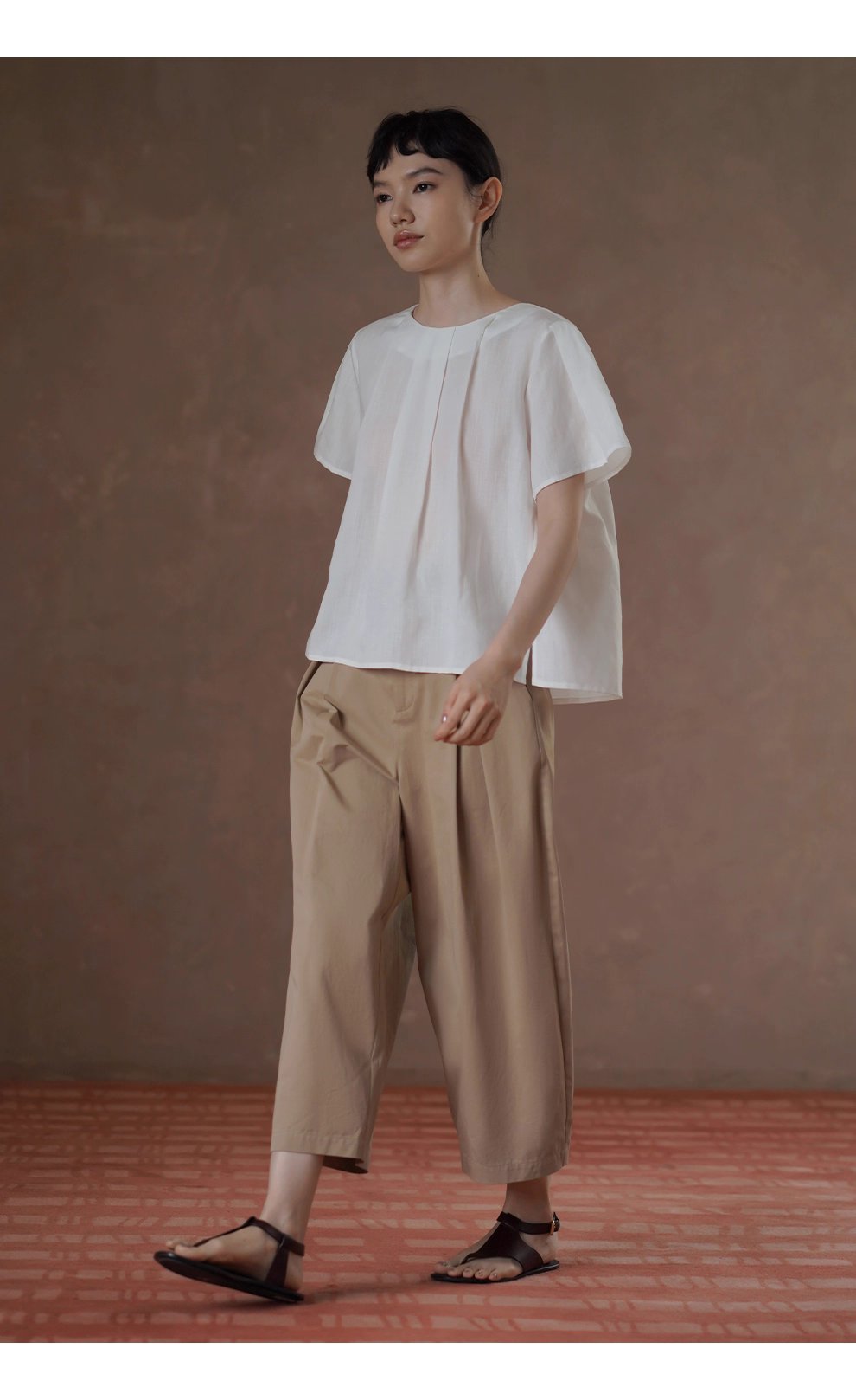 清香白檸檬上衣壓褶圓領A字顯瘦萊賽爾亞麻透氣通勤襯衫