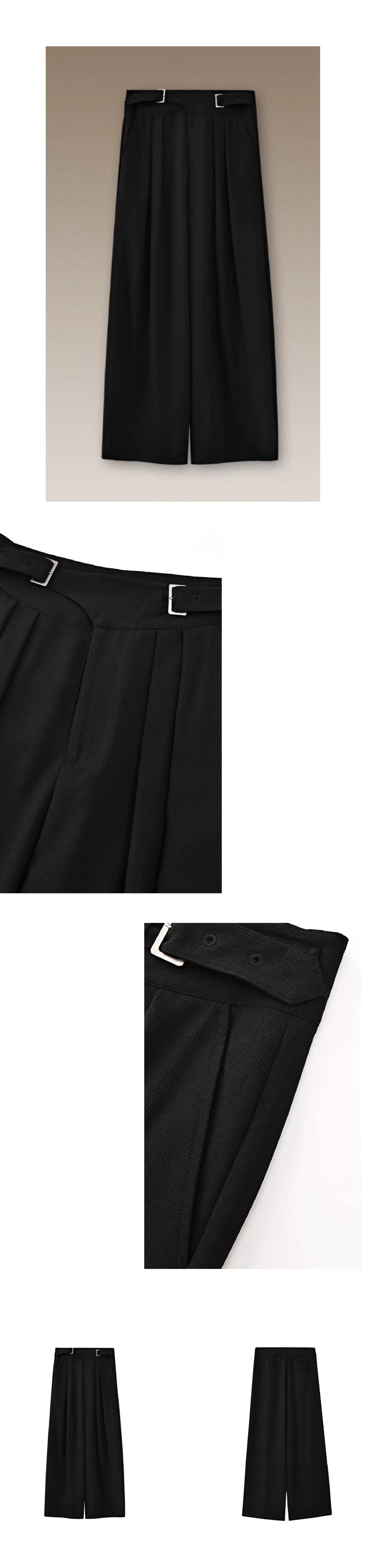 利落職場顯瘦高腰不對稱日字袢設計寬鬆顯瘦長褲女