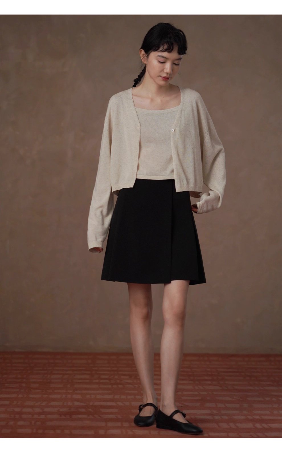 清新燕麥萊賽爾亞麻混紡背心開襟針織溫柔通勤兩件套女