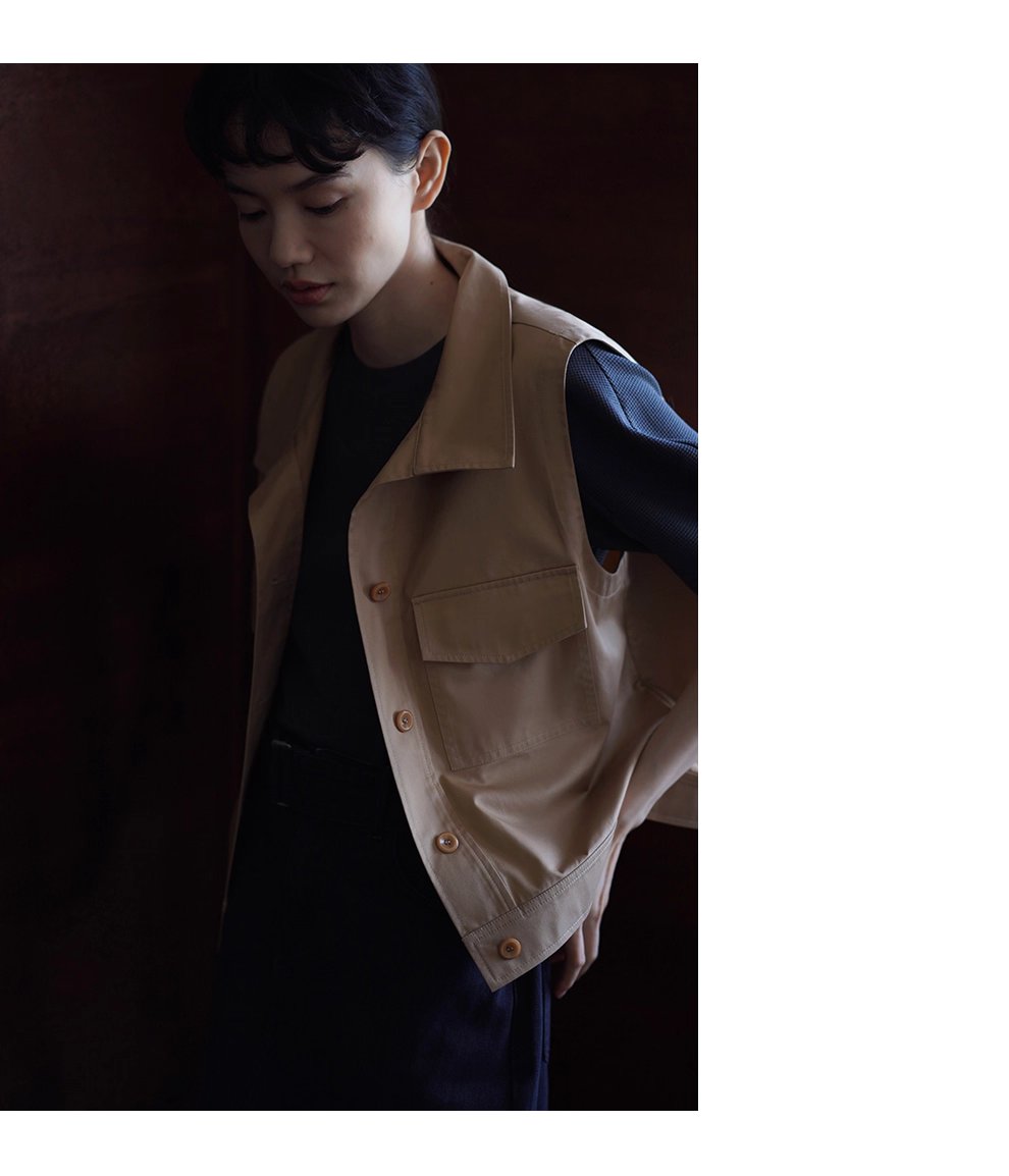 楓葉長椅馬甲顯瘦挺括親膚萊賽爾棉立領工裝疊穿外套女