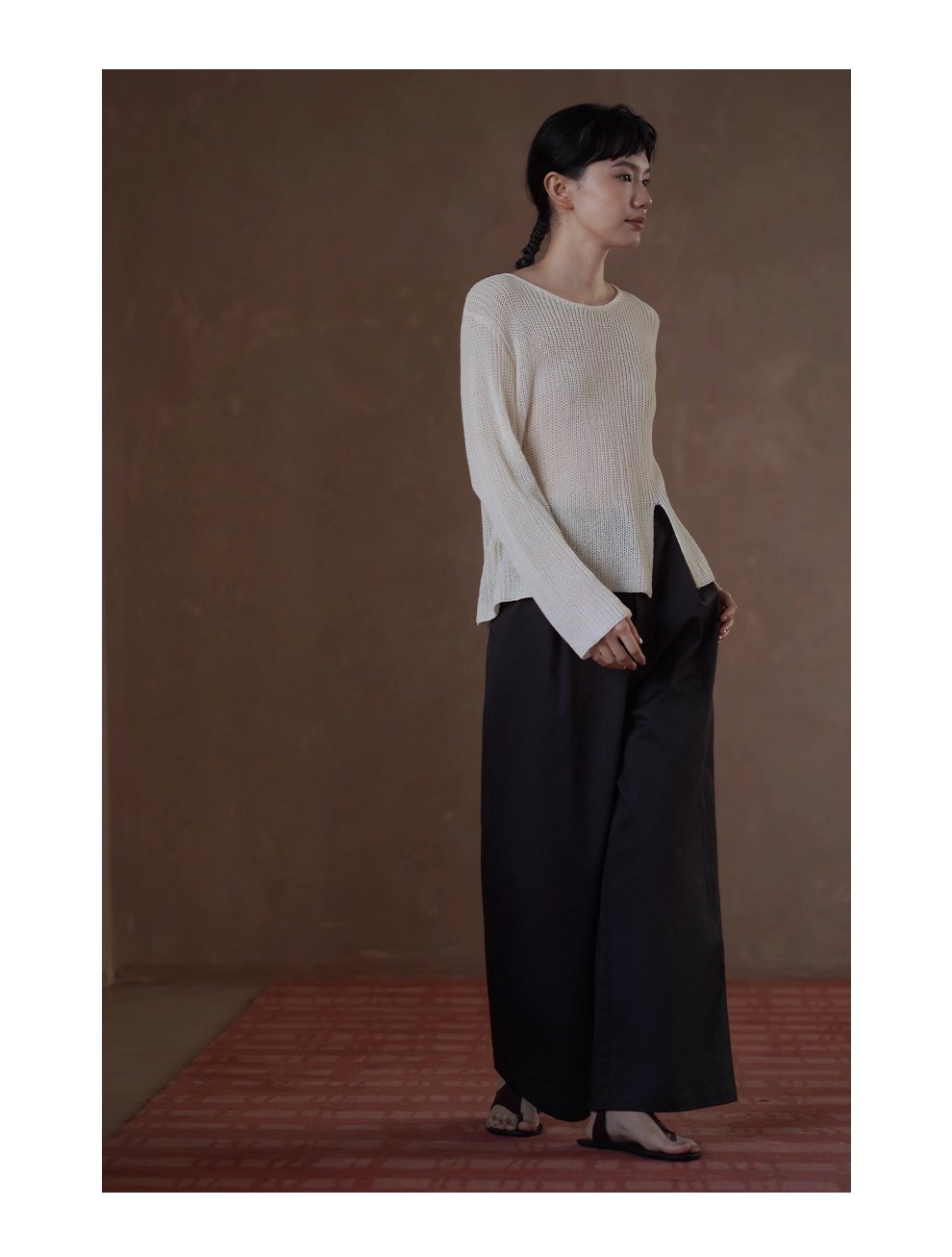 深幽雪松咖長褲寬鬆遮肉高腰顯瘦不挑人挺括100棉闊腿褲