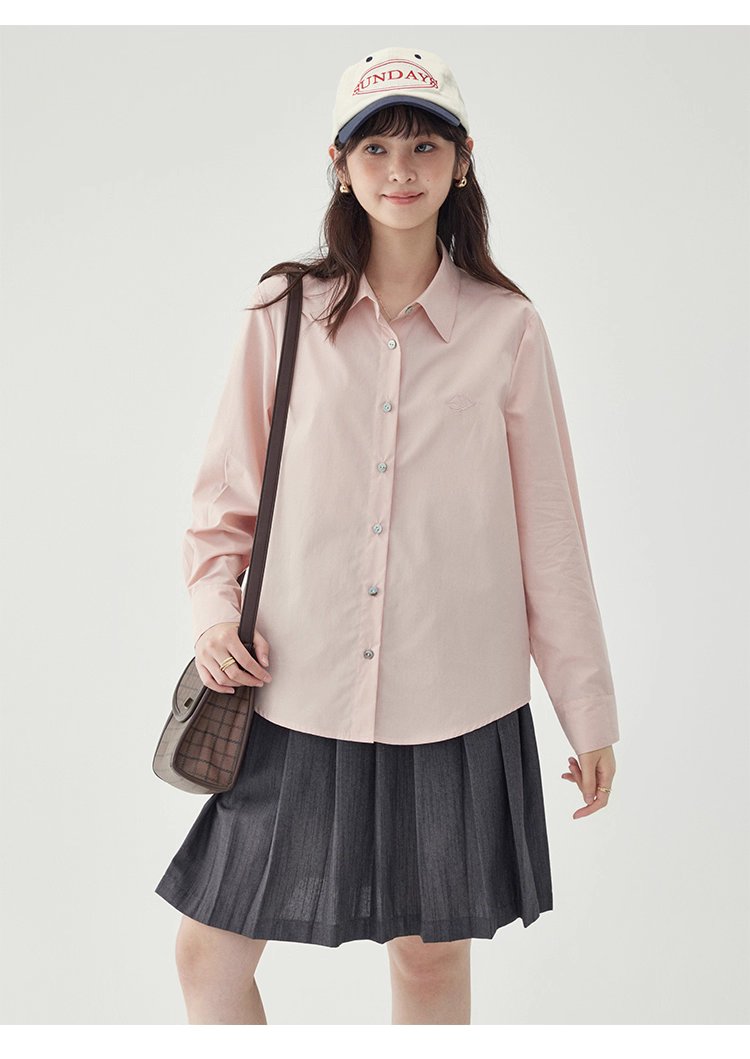 單排扣寬鬆繡襯衫女秋季新款慵懶長袖上衣
