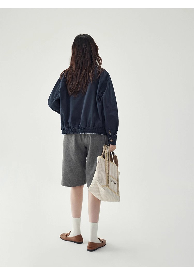 韓國翻領兩面穿拉鍊外套女秋季新款純棉長袖上衣