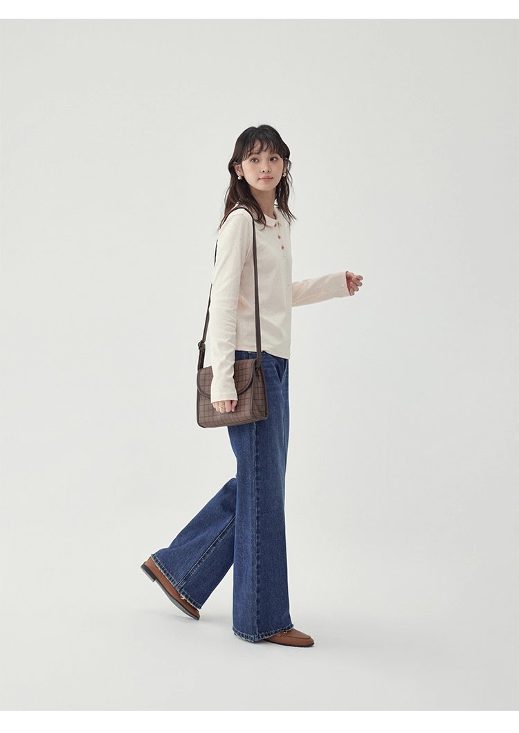 彩點小翻領長袖T恤女秋季新款時尚百搭上衣