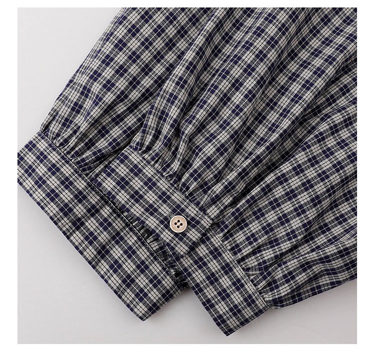 日系格紋燈籠袖洋裝女秋季新款寬鬆純棉a字裙