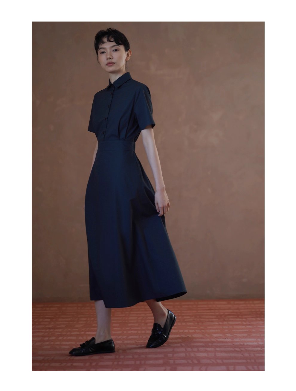 完美日常簡約通勤收腰大裙擺顯瘦遮肉梨形襯衫洋裝女