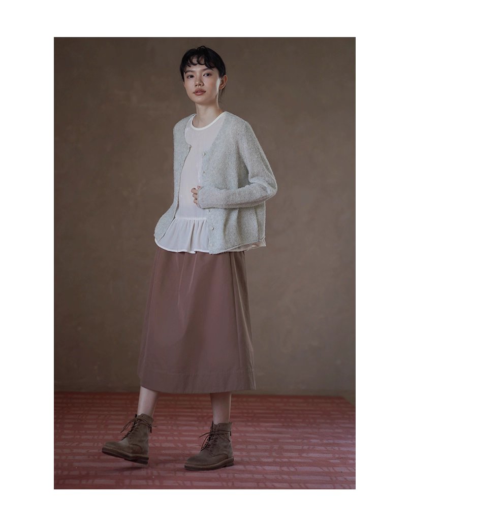 精巧小銀魚針織重磅綿羊毛桑蠶絲混紡捲邊通勤毛衣外套