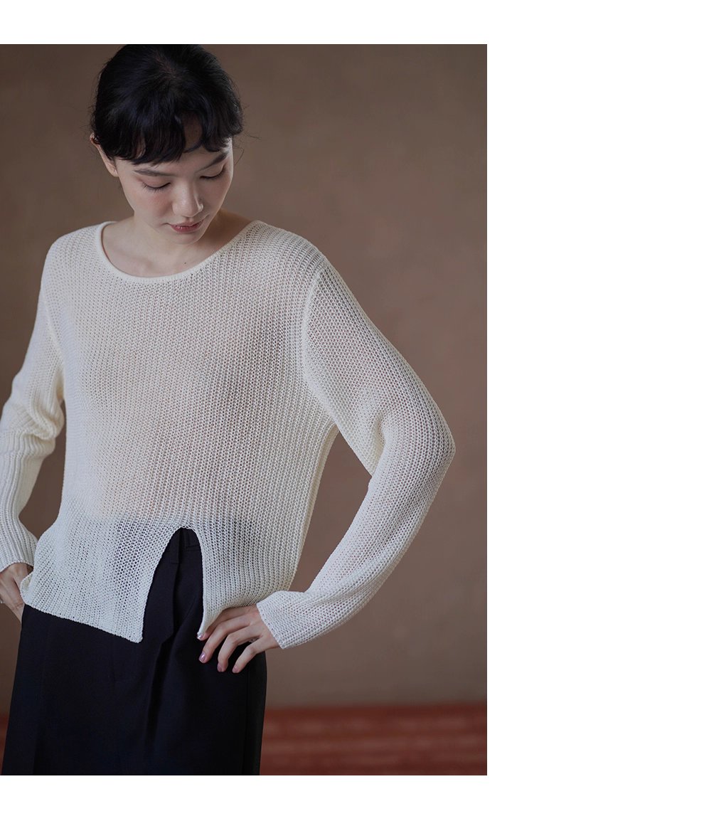 晴空白塔針織鏤空編織肌理感寬鬆顯瘦開叉長袖通勤罩衫