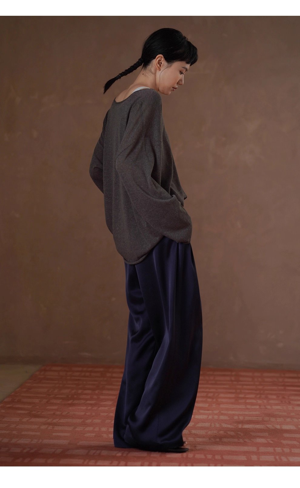 紙片人V領慵懶罩衫清爽天絲亞麻紗線寬鬆顯瘦長袖上衣女