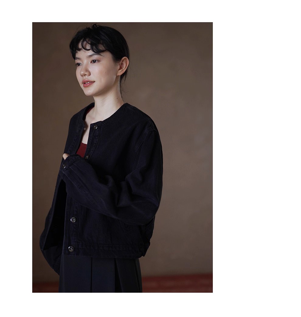 龐克牛仔做舊復古水洗寬鬆輪廓短款圓領顯瘦小個子外套