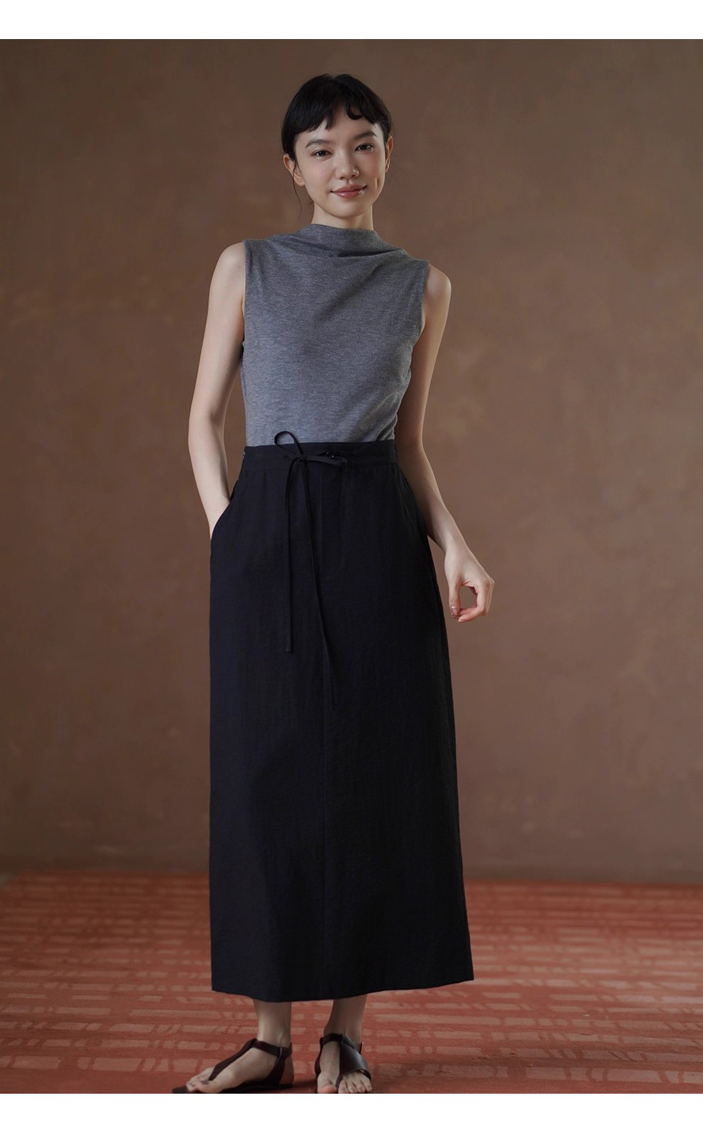 不出錯都會通勤基本款半身裙繫帶顯瘦H型直筒高腰裙女