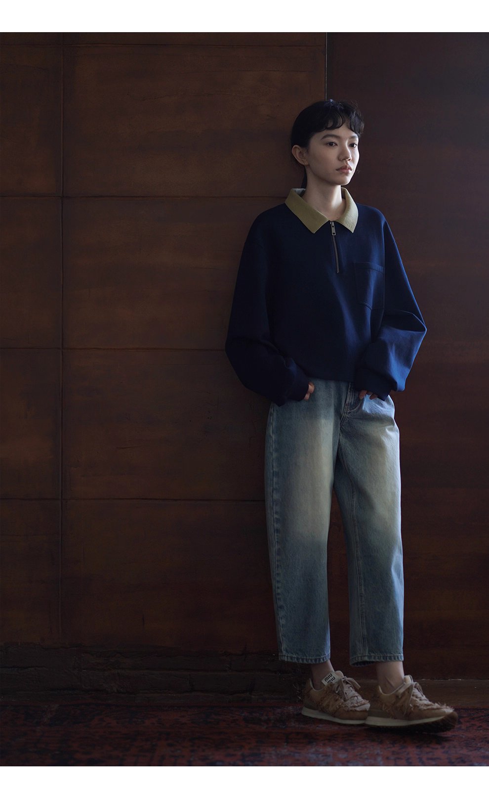 正統學院風撞色Polo領衛衣空氣層針織布料寬鬆顯瘦上衣